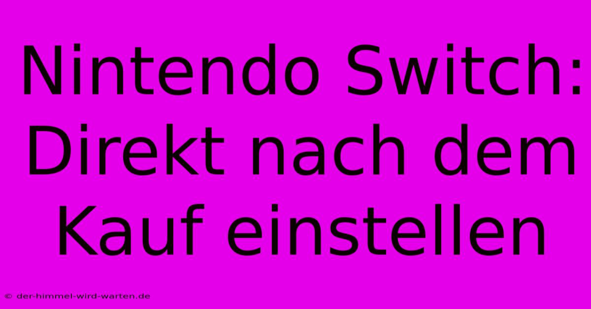 Nintendo Switch: Direkt Nach Dem Kauf Einstellen