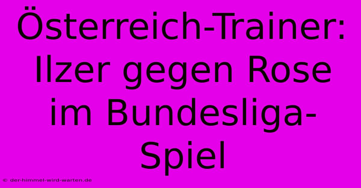 Österreich-Trainer: Ilzer Gegen Rose Im Bundesliga-Spiel