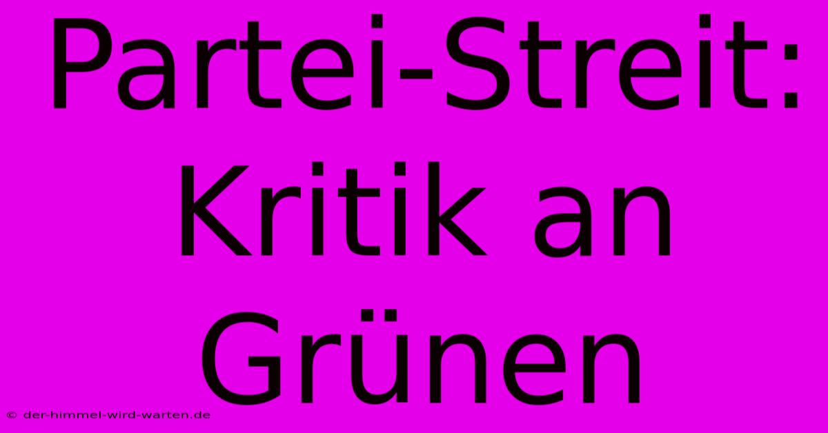 Partei-Streit: Kritik An Grünen