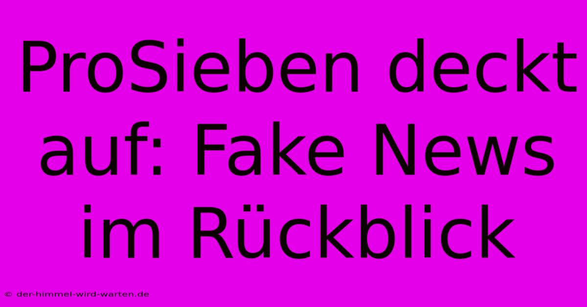 ProSieben Deckt Auf: Fake News Im Rückblick