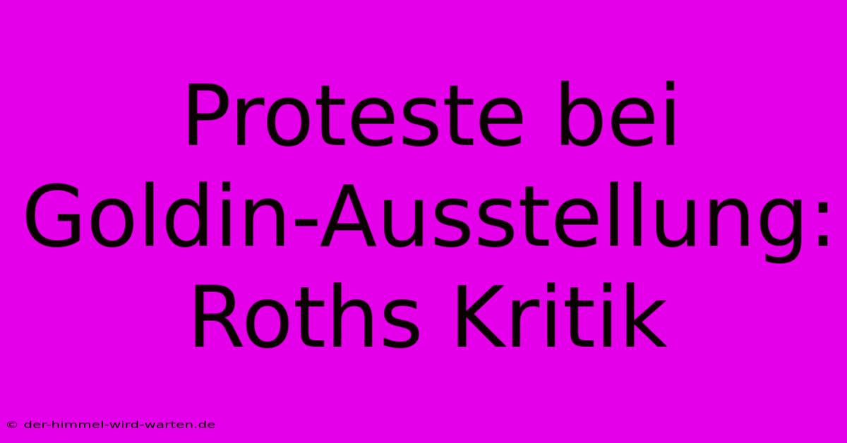 Proteste Bei Goldin-Ausstellung: Roths Kritik