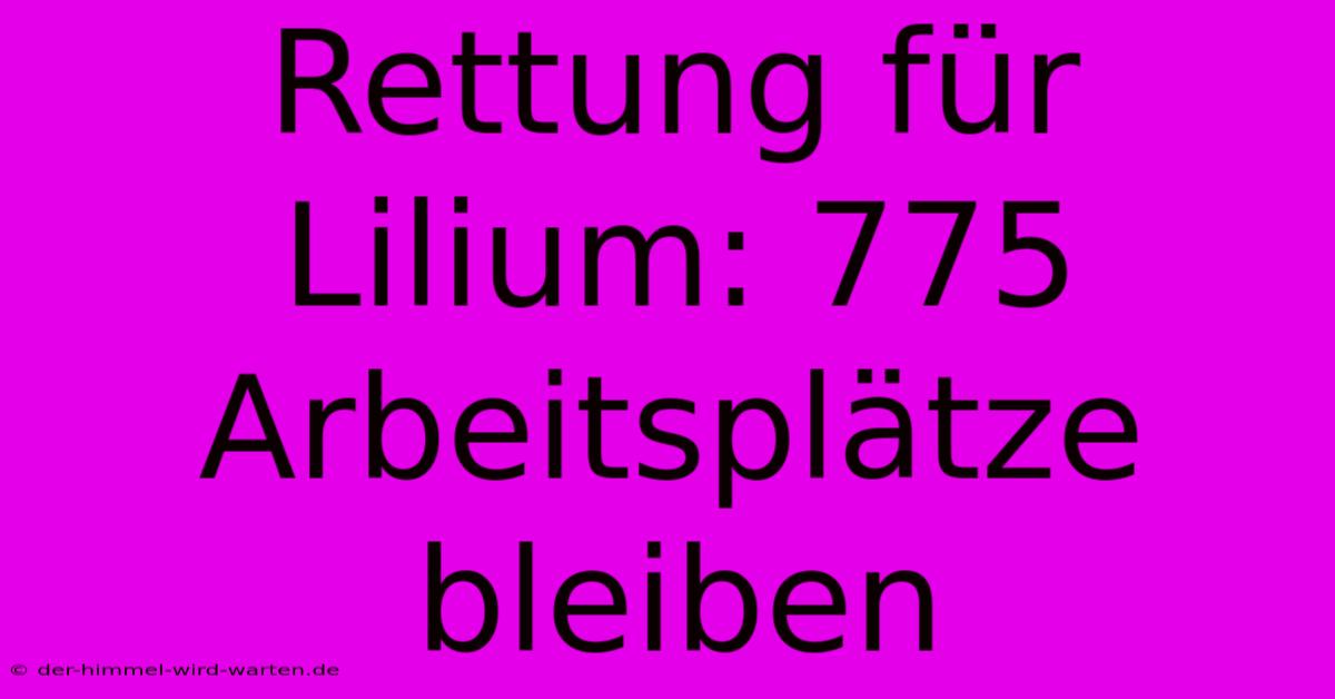 Rettung Für Lilium: 775 Arbeitsplätze Bleiben