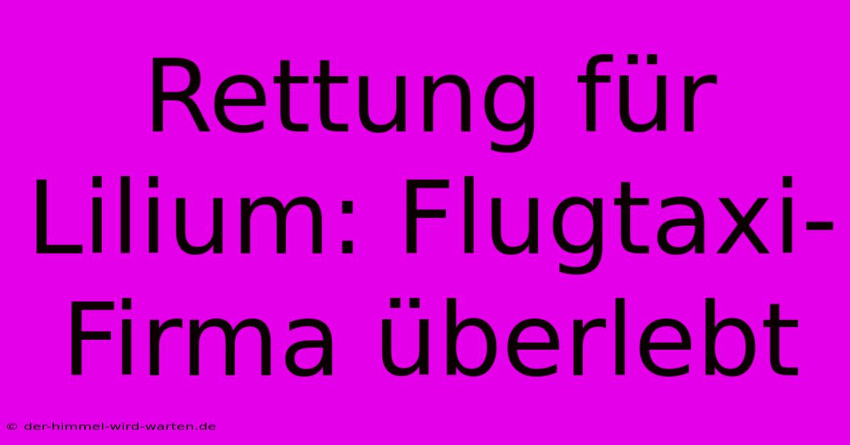 Rettung Für Lilium: Flugtaxi-Firma Überlebt