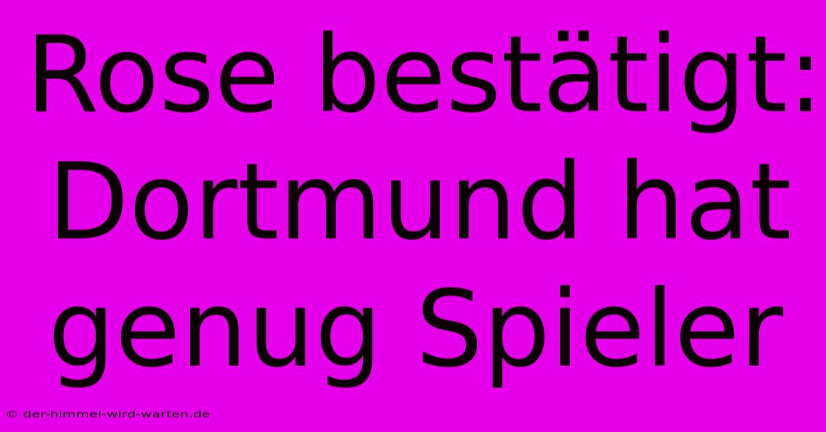 Rose Bestätigt: Dortmund Hat Genug Spieler