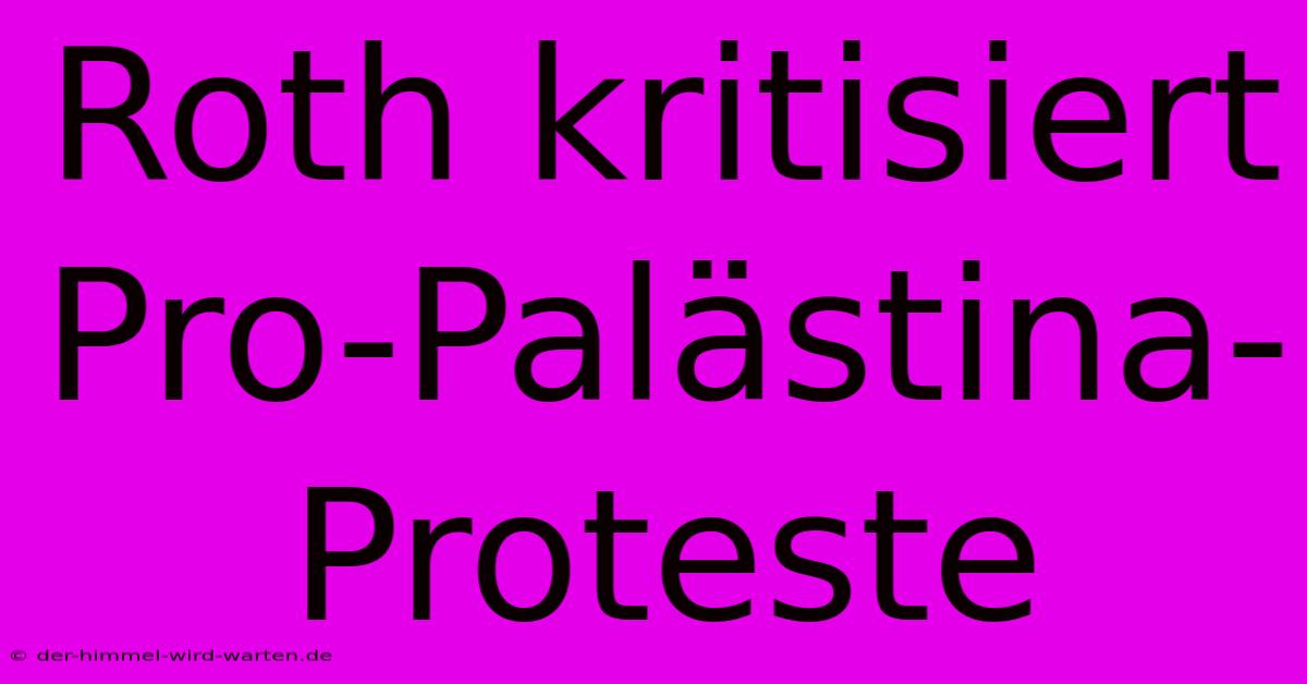 Roth Kritisiert Pro-Palästina-Proteste