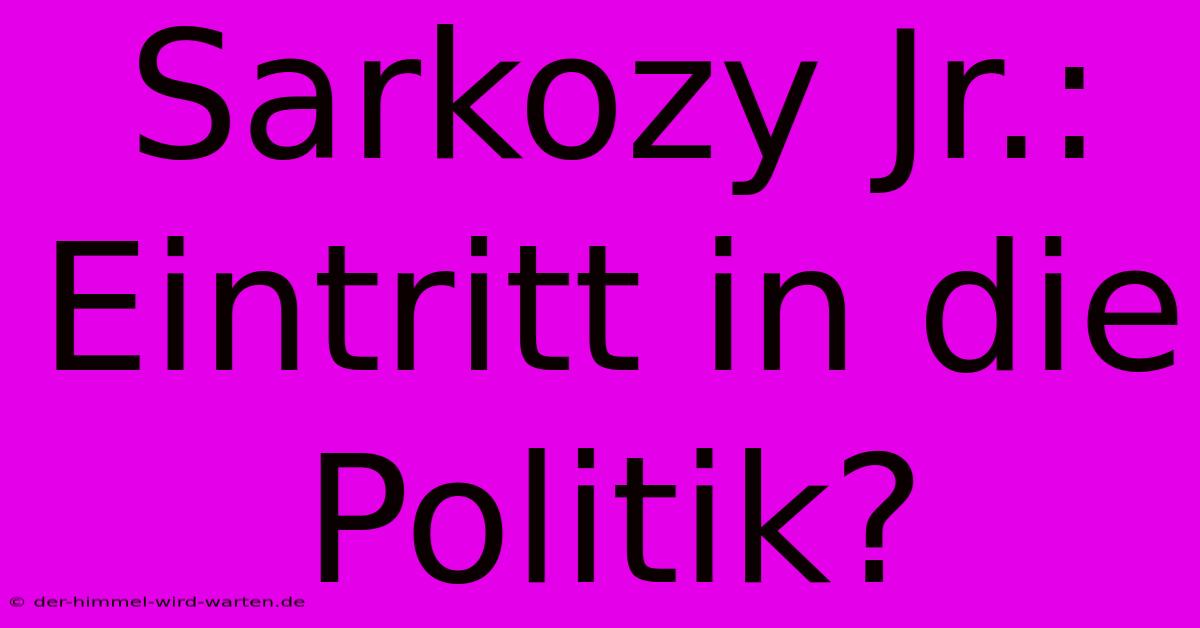 Sarkozy Jr.: Eintritt In Die Politik?