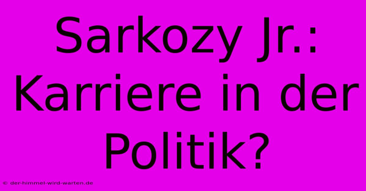 Sarkozy Jr.: Karriere In Der Politik?