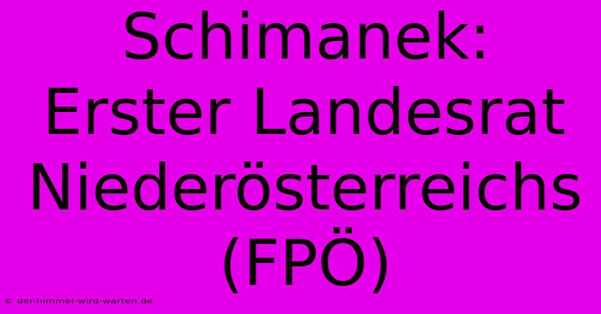 Schimanek: Erster Landesrat Niederösterreichs (FPÖ)