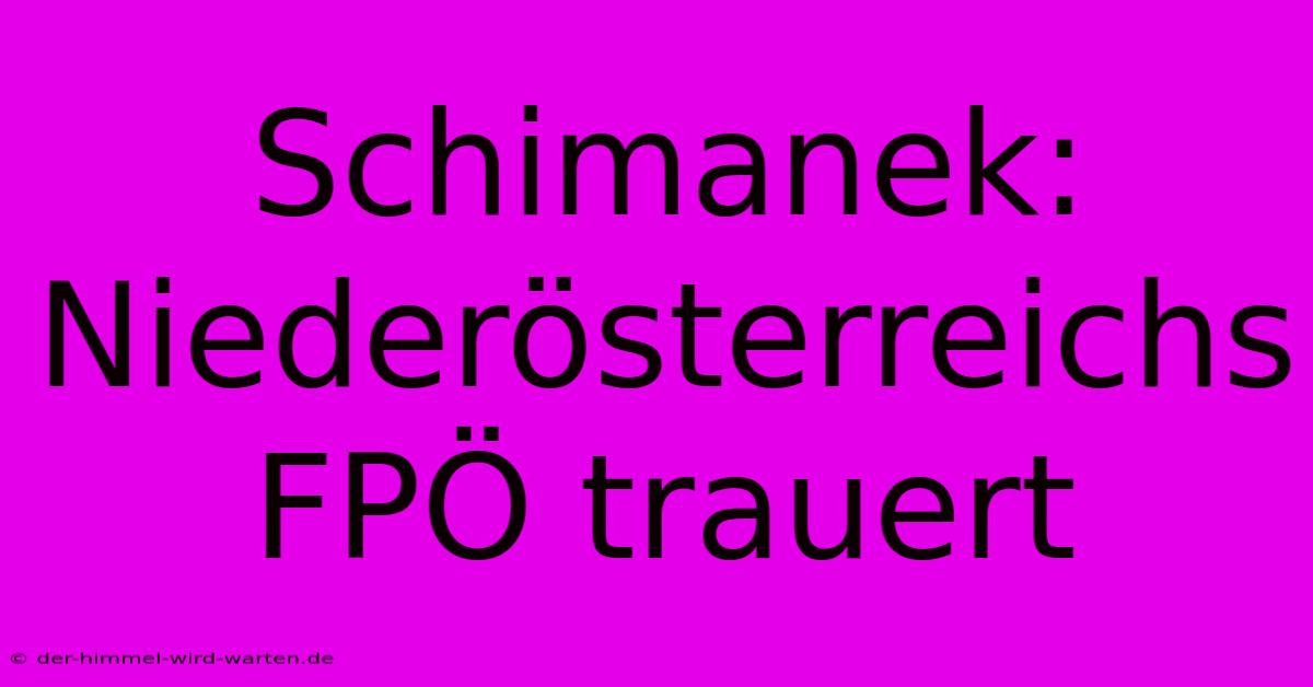 Schimanek: Niederösterreichs FPÖ Trauert