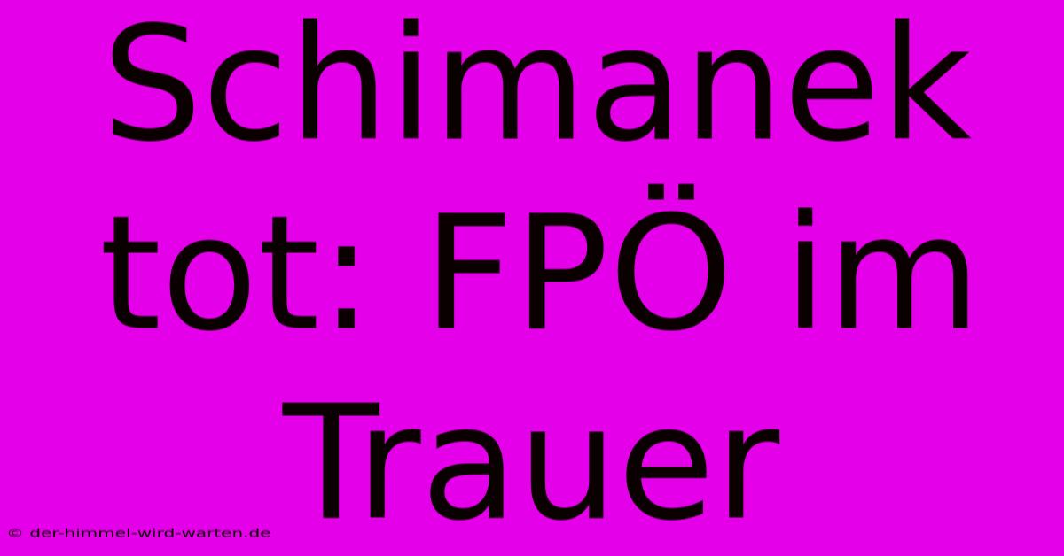 Schimanek Tot: FPÖ Im Trauer