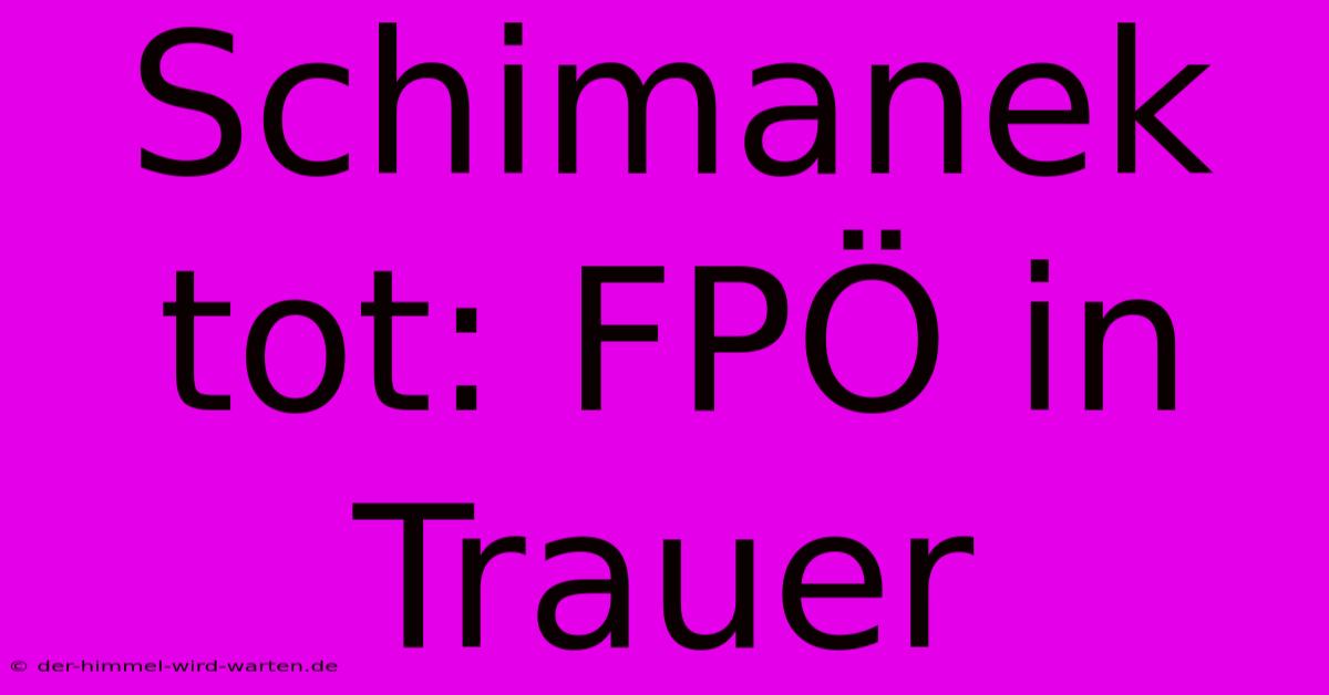 Schimanek Tot: FPÖ In Trauer