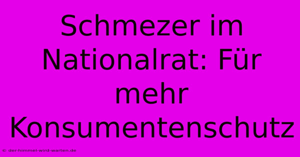 Schmezer Im Nationalrat: Für Mehr Konsumentenschutz