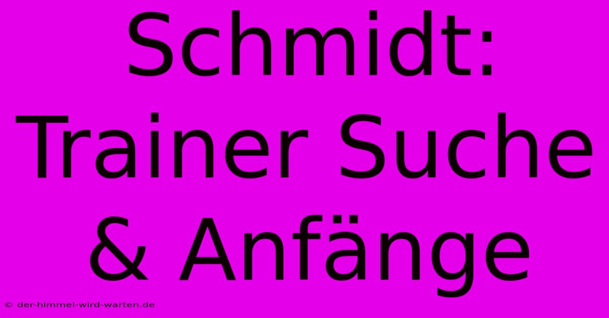 Schmidt: Trainer Suche & Anfänge