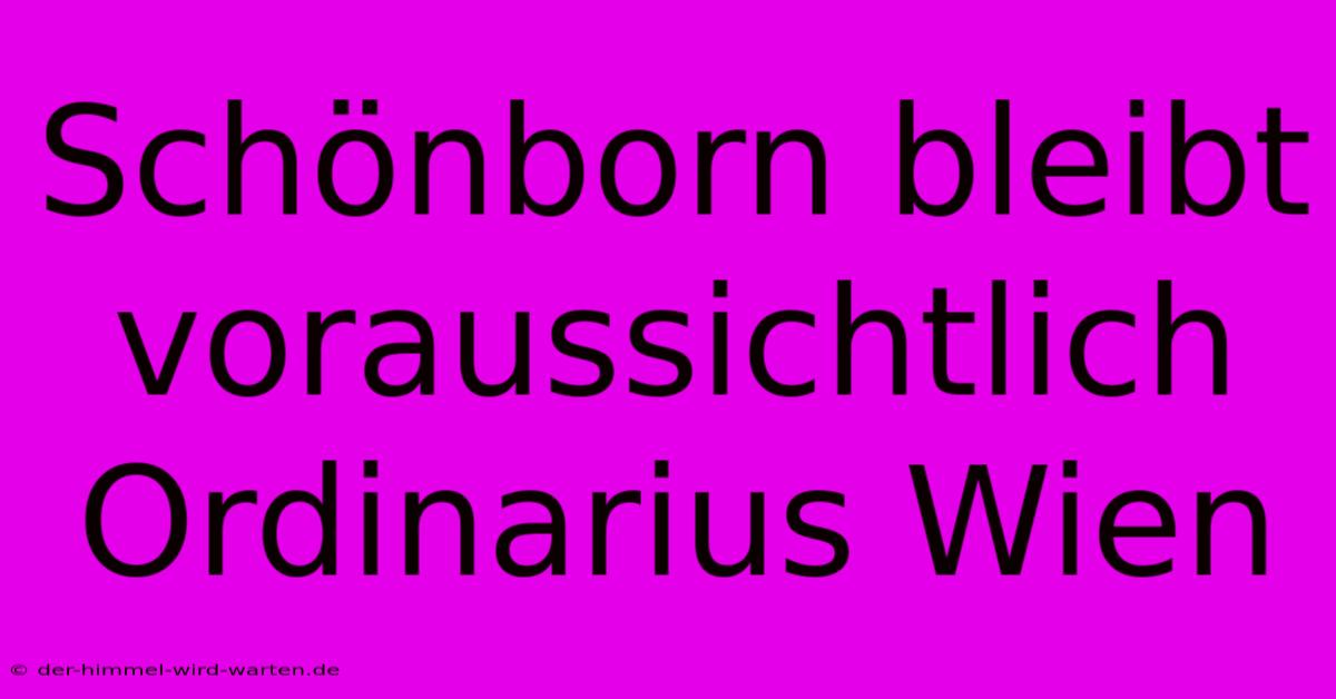 Schönborn Bleibt Voraussichtlich Ordinarius Wien