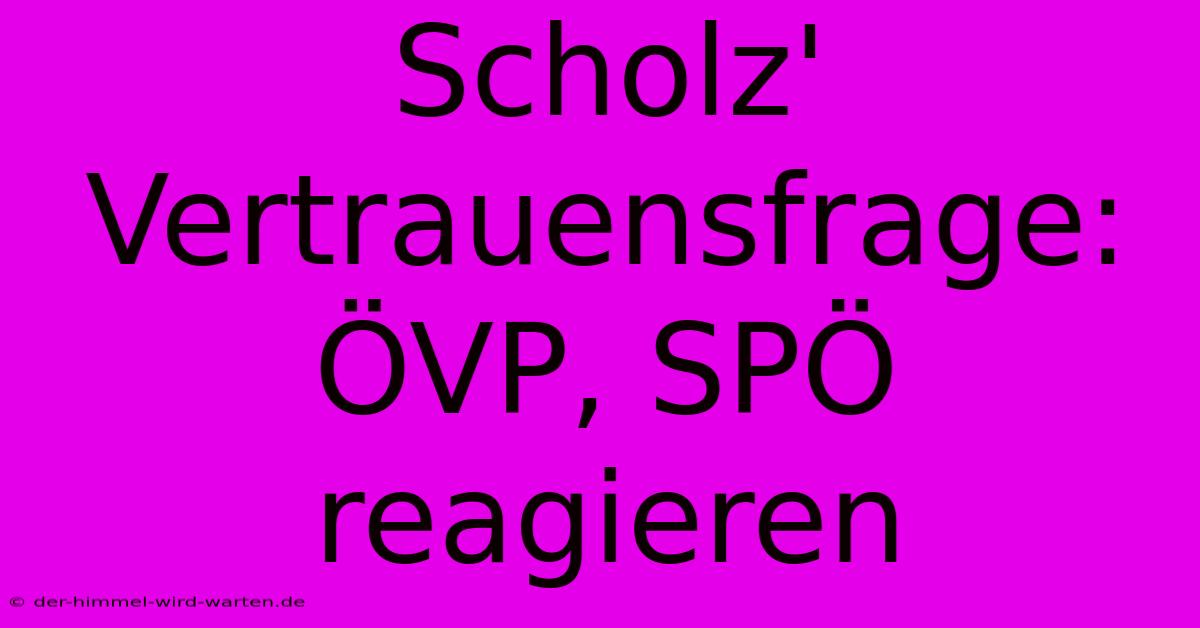 Scholz' Vertrauensfrage: ÖVP, SPÖ Reagieren