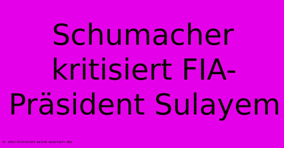 Schumacher Kritisiert FIA-Präsident Sulayem