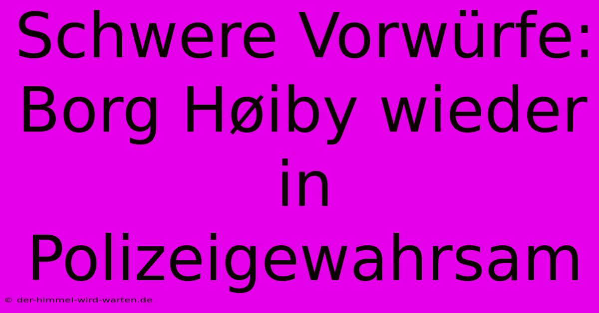 Schwere Vorwürfe: Borg Høiby Wieder In Polizeigewahrsam