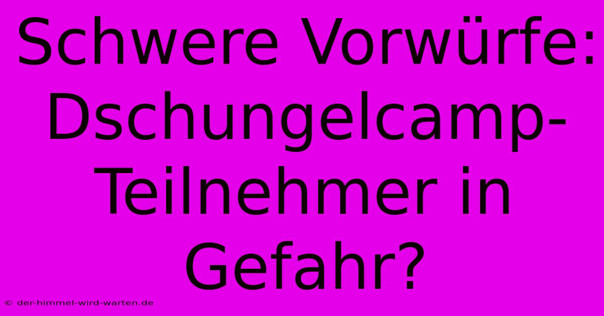 Schwere Vorwürfe: Dschungelcamp-Teilnehmer In Gefahr?