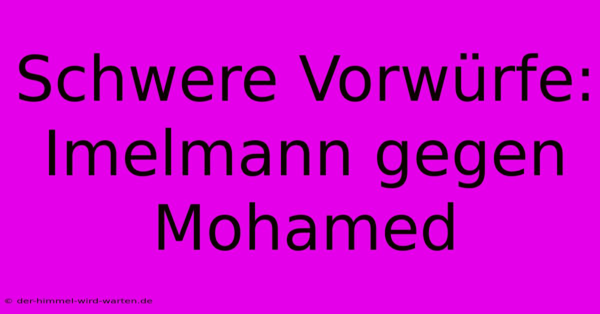 Schwere Vorwürfe: Imelmann Gegen Mohamed