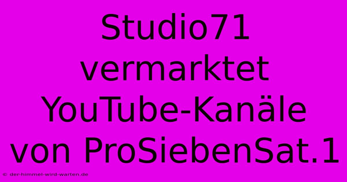 Studio71 Vermarktet YouTube-Kanäle Von ProSiebenSat.1