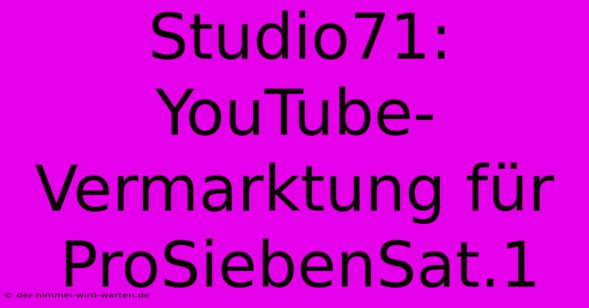 Studio71: YouTube-Vermarktung Für ProSiebenSat.1