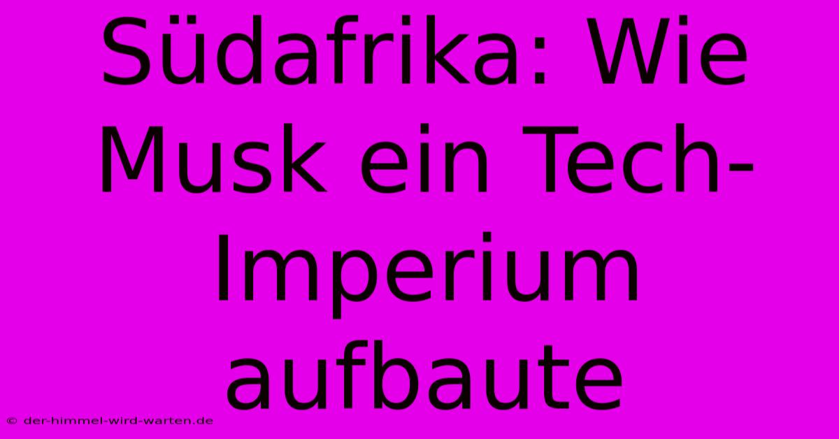 Südafrika: Wie Musk Ein Tech-Imperium Aufbaute