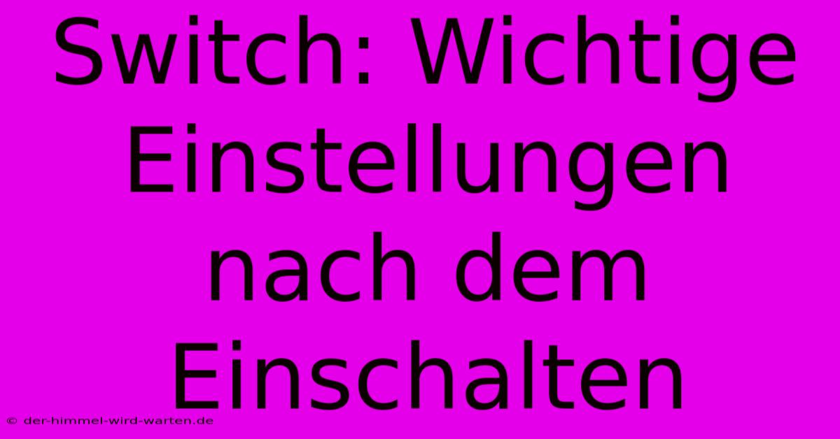 Switch: Wichtige Einstellungen Nach Dem Einschalten