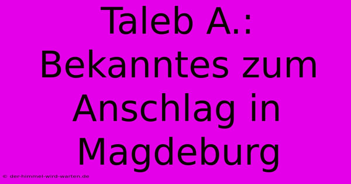 Taleb A.: Bekanntes Zum Anschlag In Magdeburg