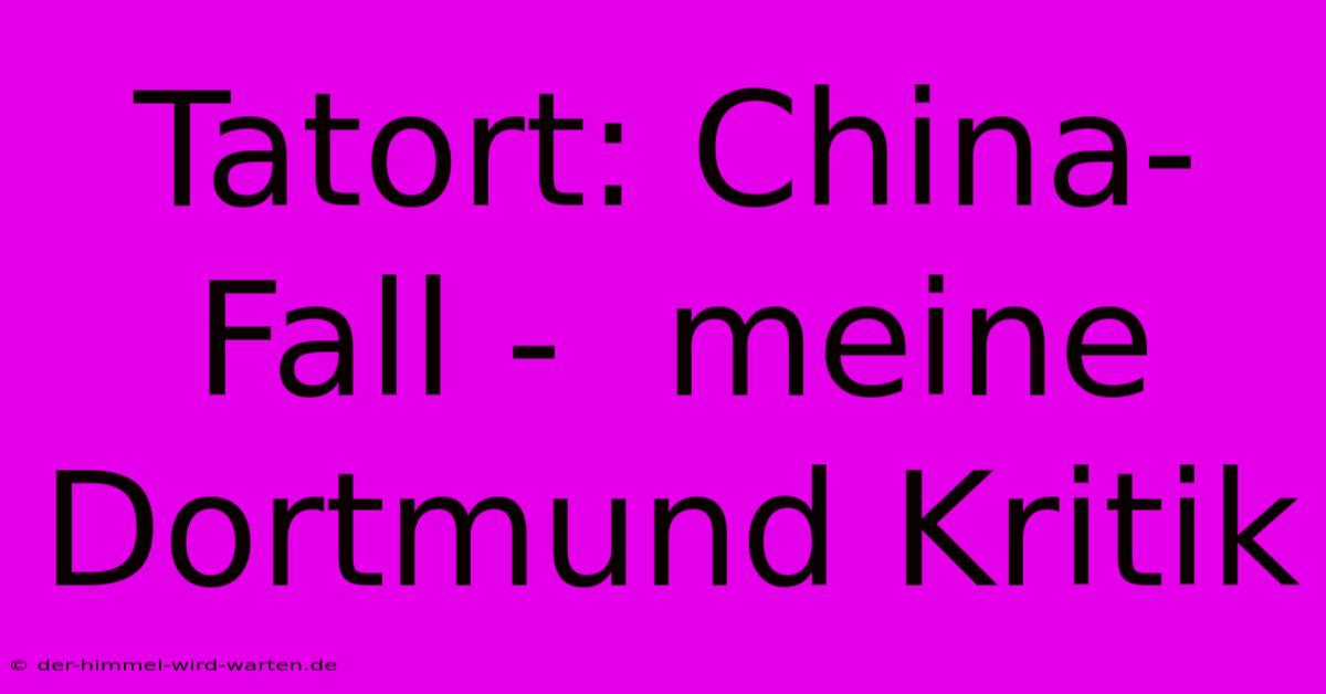 Tatort: China-Fall -  Meine Dortmund Kritik