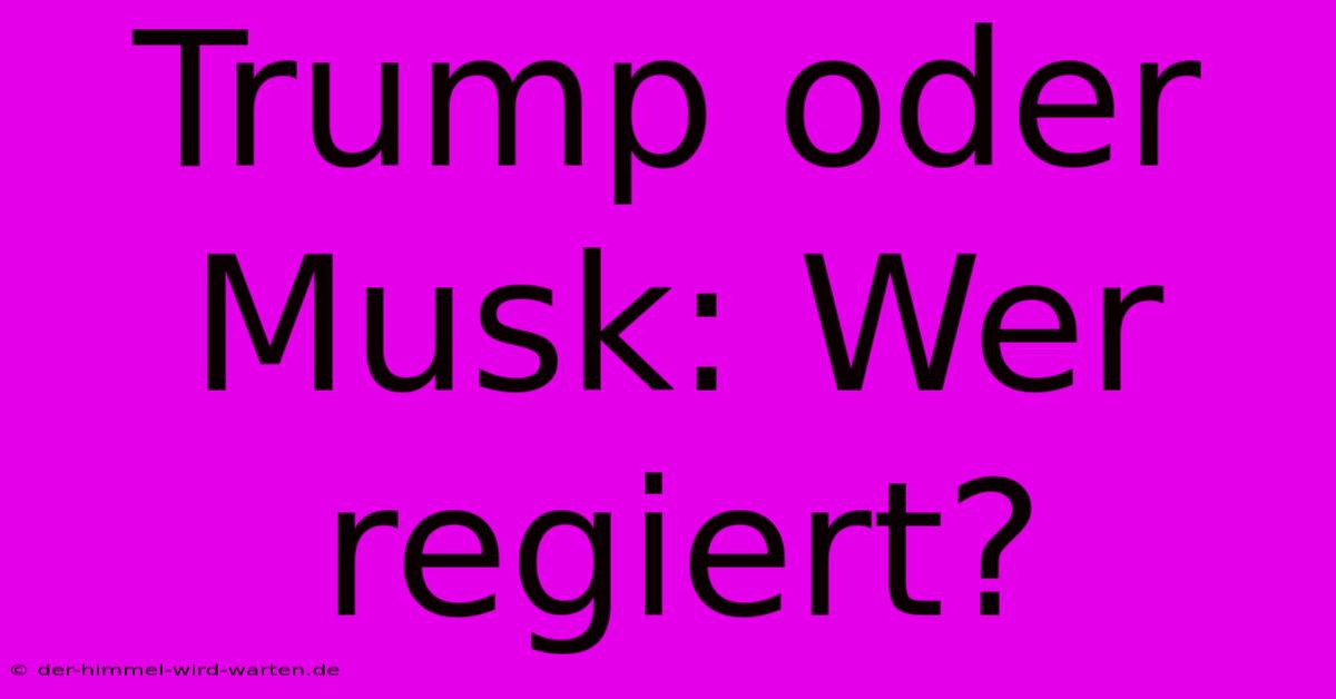 Trump Oder Musk: Wer Regiert?