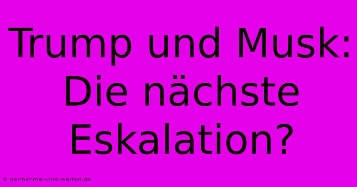 Trump Und Musk: Die Nächste Eskalation?