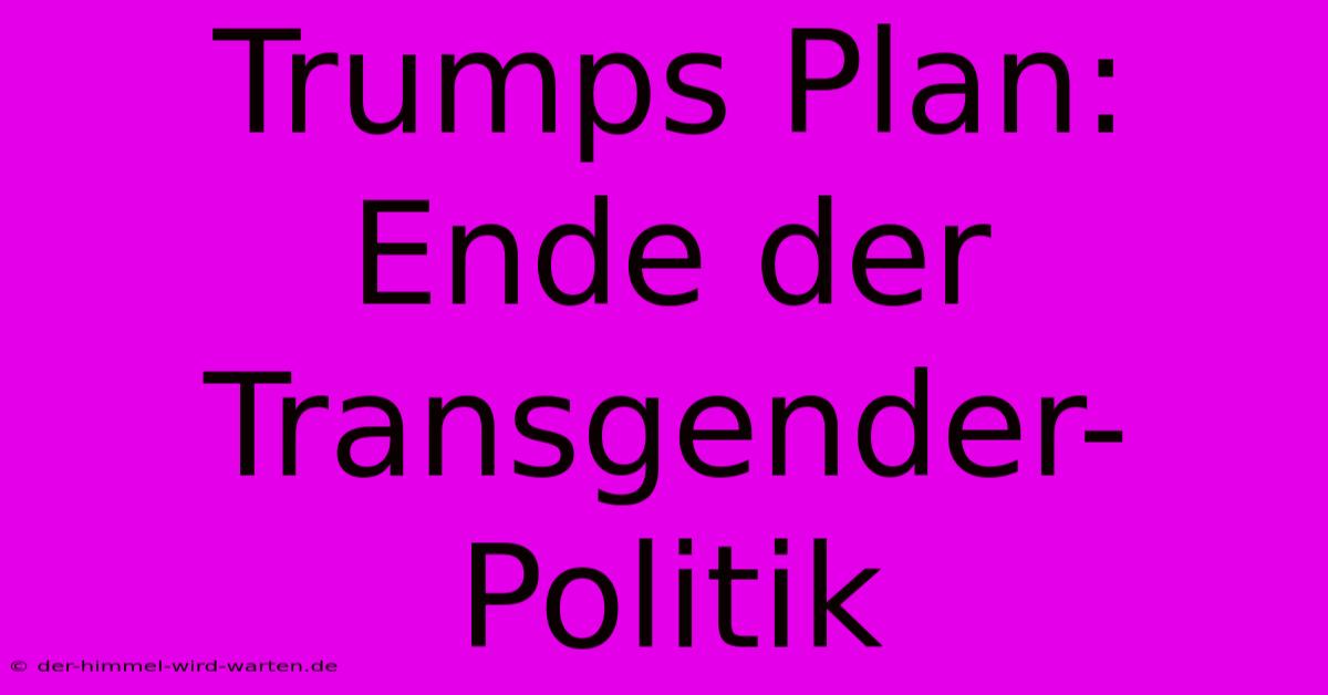 Trumps Plan: Ende Der Transgender-Politik