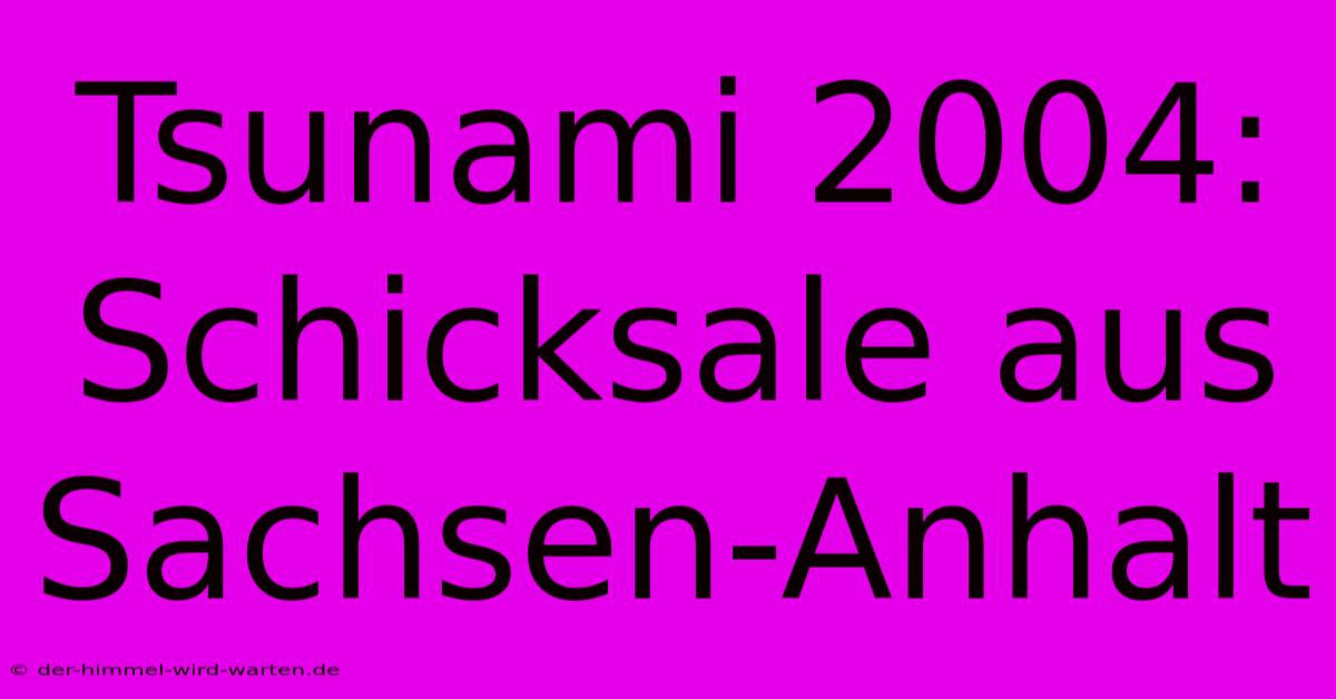 Tsunami 2004: Schicksale Aus Sachsen-Anhalt