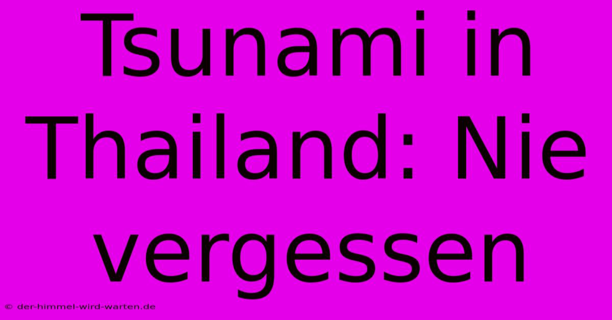 Tsunami In Thailand: Nie Vergessen