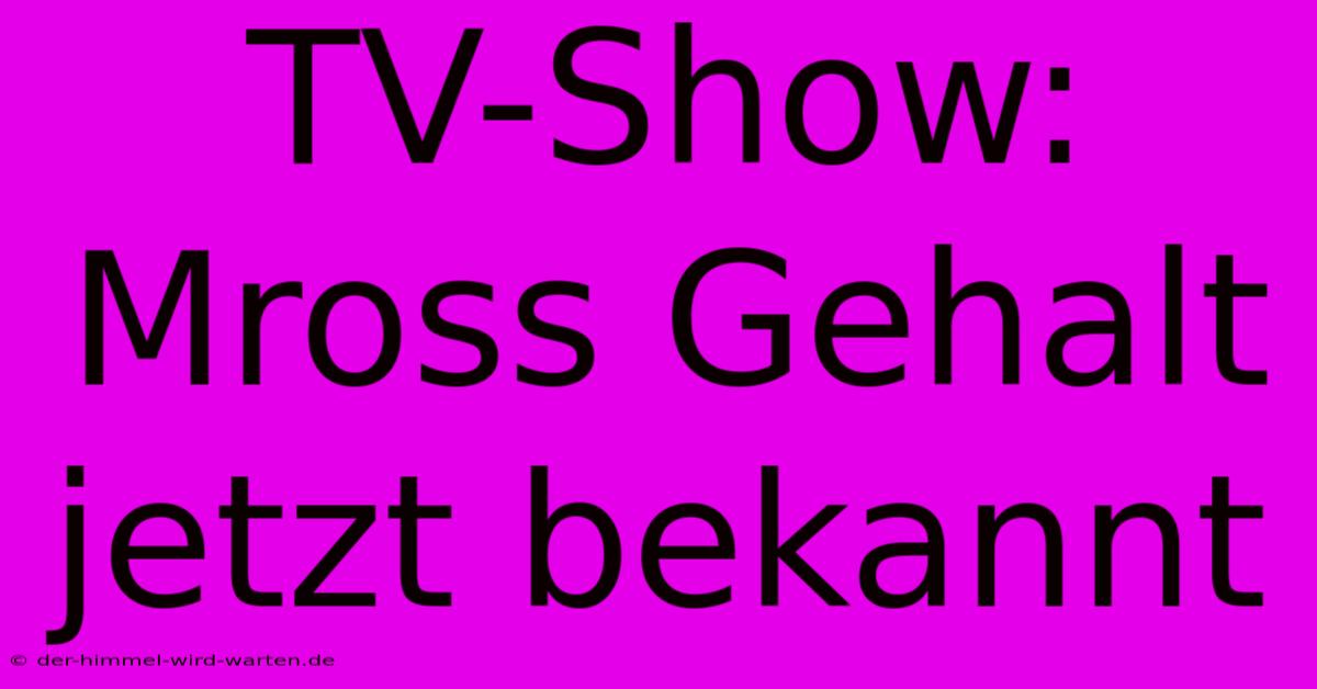 TV-Show: Mross Gehalt Jetzt Bekannt