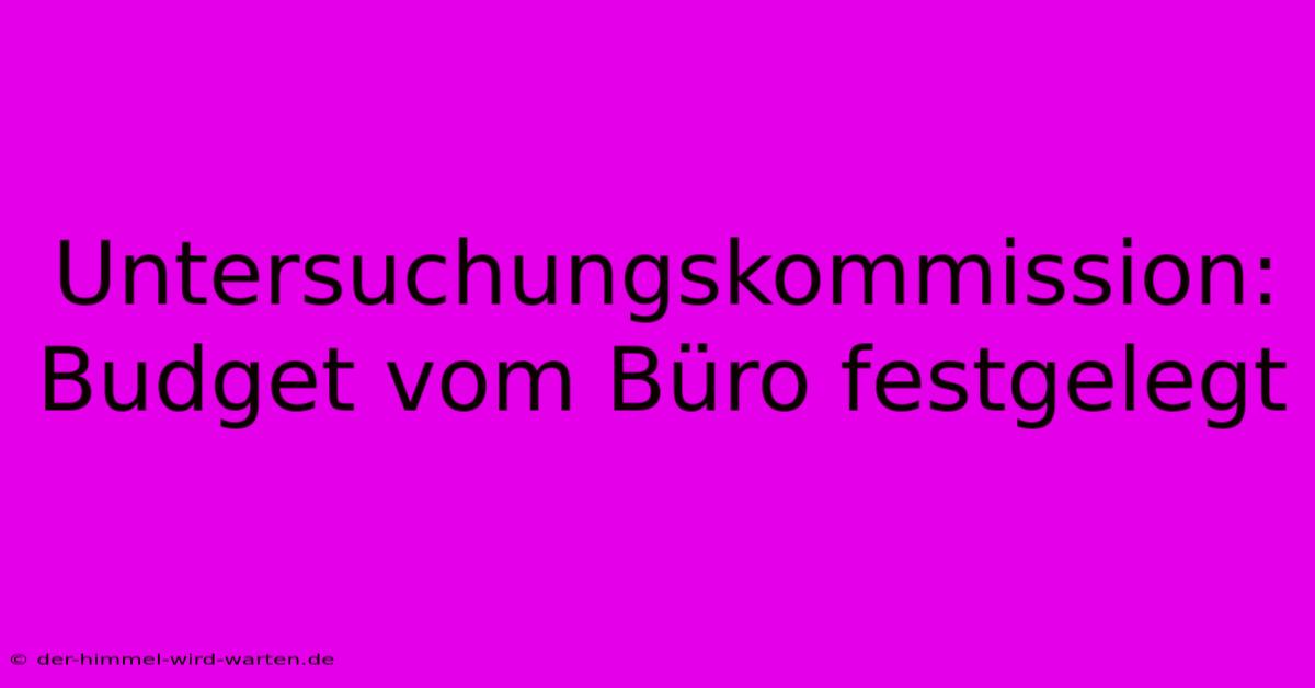 Untersuchungskommission: Budget Vom Büro Festgelegt