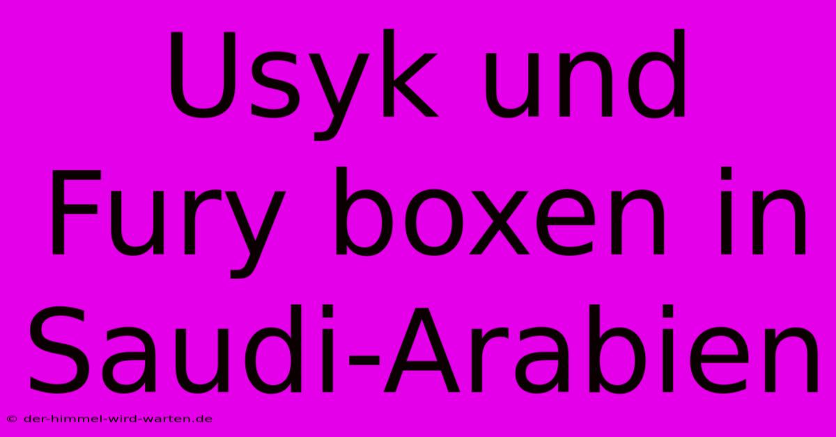 Usyk Und Fury Boxen In Saudi-Arabien