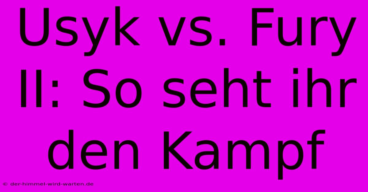 Usyk Vs. Fury II: So Seht Ihr Den Kampf