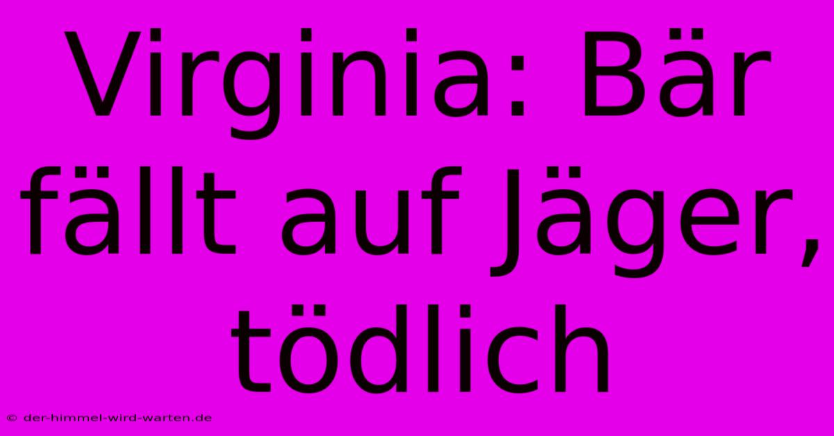 Virginia: Bär Fällt Auf Jäger, Tödlich