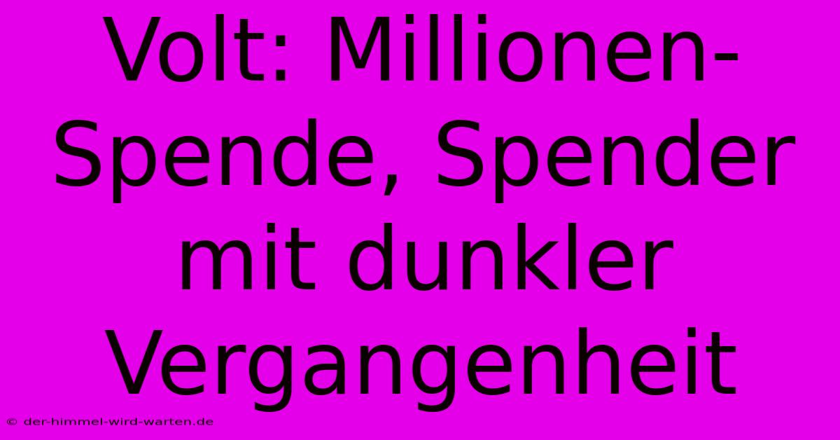 Volt: Millionen-Spende, Spender Mit Dunkler Vergangenheit