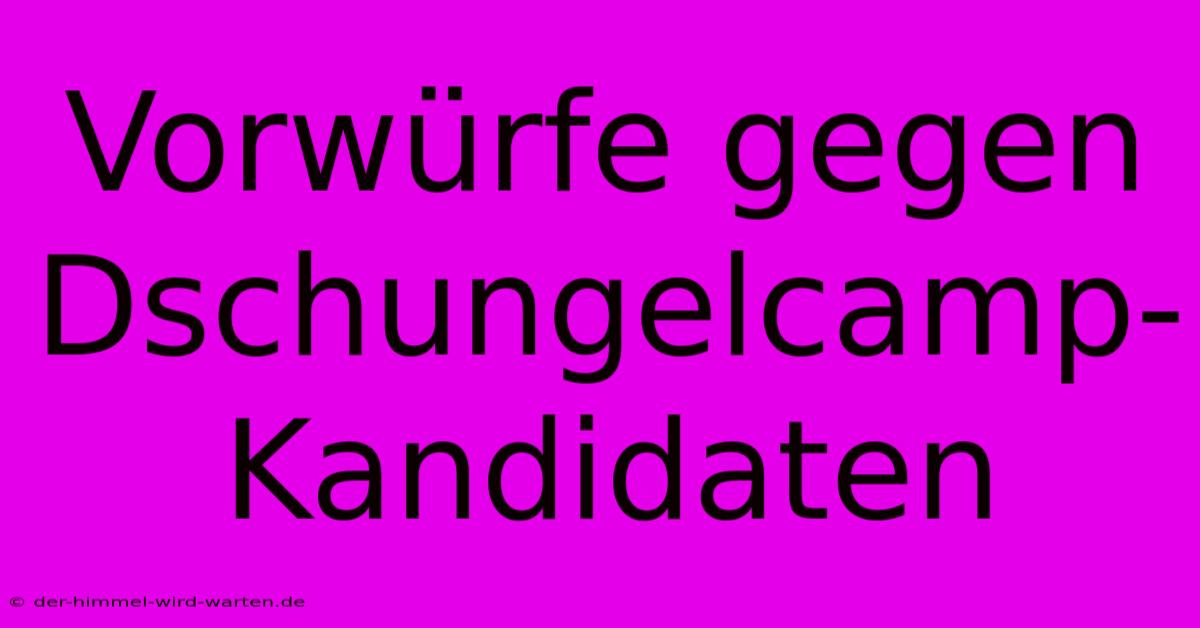 Vorwürfe Gegen Dschungelcamp-Kandidaten