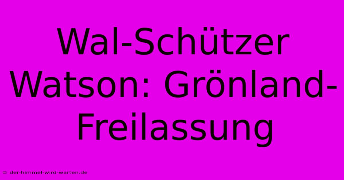 Wal-Schützer Watson: Grönland-Freilassung